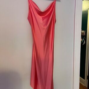 Molly Bracken Le Soir Barbie Hot Pink Cowl Neck Satin Dress